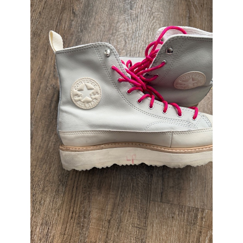 Converse‎ Chuck Taylor All Star Crafted Boot Ghost White Leather Pink Laces w 7 - Picture 8 of 9